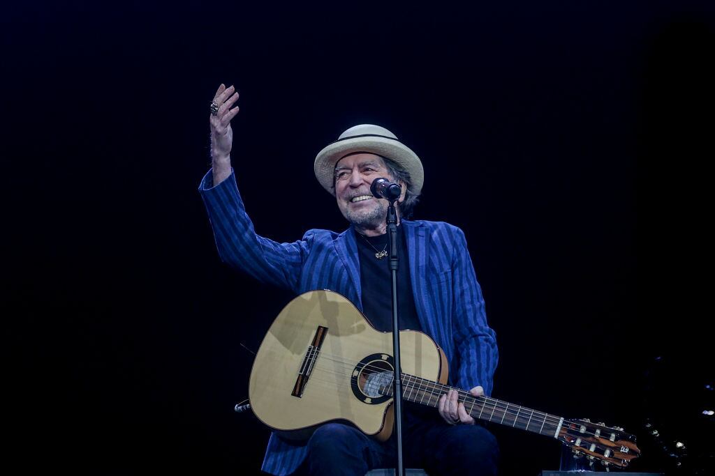 MADRID, SPAIN - DECEMBER 20: The singer Joaquin Sabina during a performance at the WiZink Center, on 20 December, 2023 in Madrid, Spain. This is the second of two concerts with which Sabina closes his tour 'Contra todo pronostico', so called because of what happened at the same venue, on February 12, 2020, the day of his 71st birthday, when while singing he suffered a serious fall. In her first concert, last December 18, thousands of people gathered at the Wizink Center to listen to hits such as 'Peces en la ciudad', '19 dias y 500 noches', 'Sin embargo' and 'Princesa'. (Photo By Ricardo Rubio/Europa Press via Getty Images)