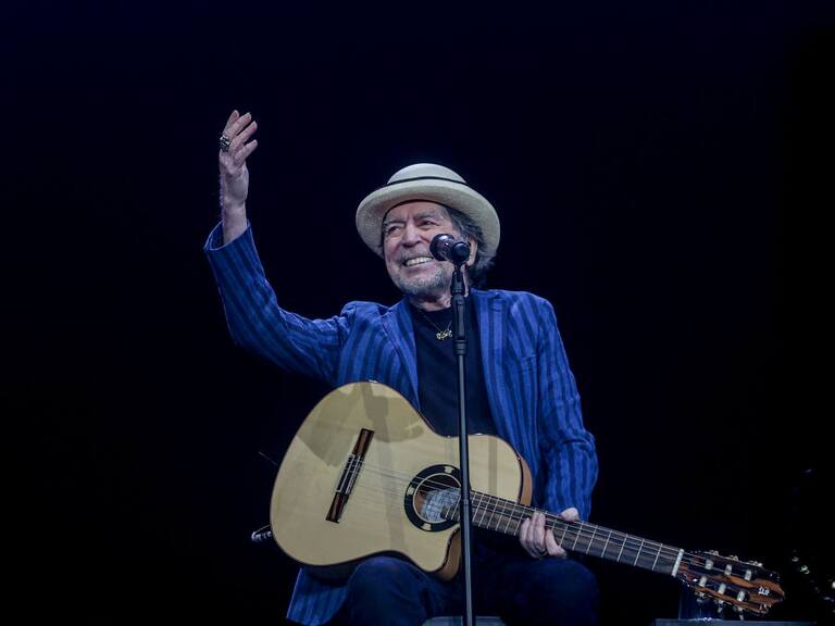 MADRID, SPAIN - DECEMBER 20: The singer Joaquin Sabina during a performance at the WiZink Center, on 20 December, 2023 in Madrid, Spain. This is the second of two concerts with which Sabina closes his tour 'Contra todo pronostico', so called because of what happened at the same venue, on February 12, 2020, the day of his 71st birthday, when while singing he suffered a serious fall. In her first concert, last December 18, thousands of people gathered at the Wizink Center to listen to hits such as 'Peces en la ciudad', '19 dias y 500 noches', 'Sin embargo' and 'Princesa'. (Photo By Ricardo Rubio/Europa Press via Getty Images)