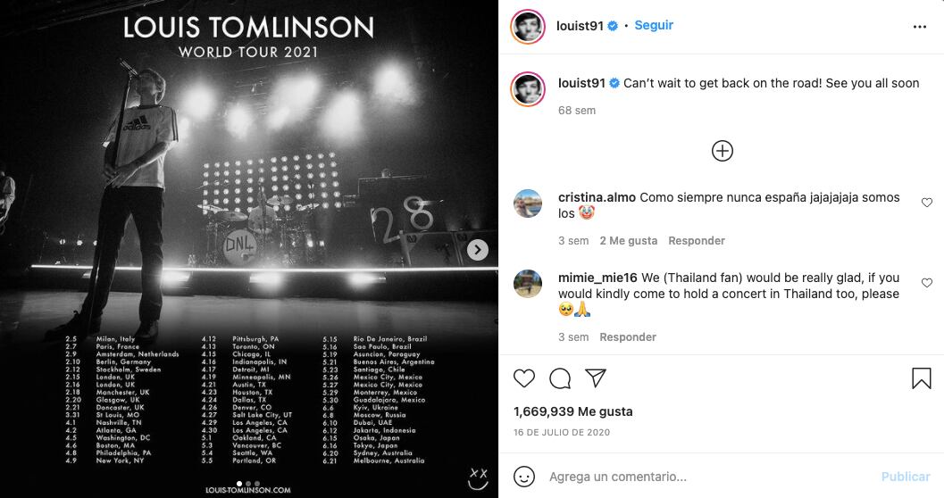 Instagram Louis Tomlinson