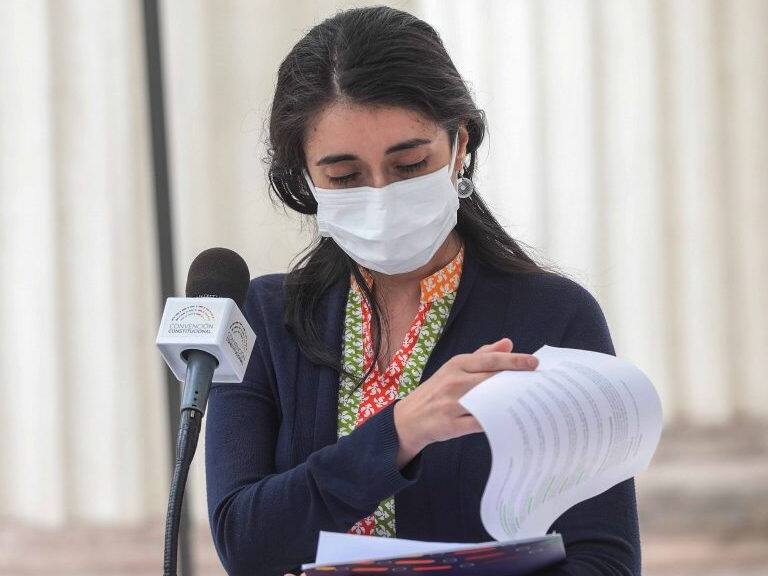 2 de febrero del 2022/SANTIAGOLa presidente de la Convención Constituyente, María Elisa Quintero, realiza un punto de prensa, en el ex Congreso Nacional.
FOTO: SEBASTIAN BELTRAN GAETE/AGENCIAUNO