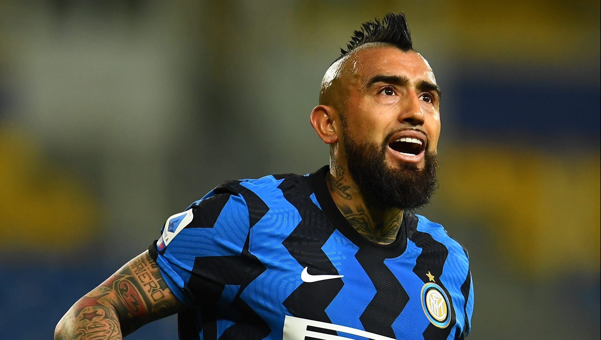 PARMA, ITALY - MARCH 04:  Arturo Vidal of FC Internazionale gestures during the Serie A match between Parma Calcio  and FC Internazionale at Stadio Ennio Tardini on March 04, 2021 in Parma, Italy. (Photo by Claudio Villa - Inter/Inter via Getty Images)
