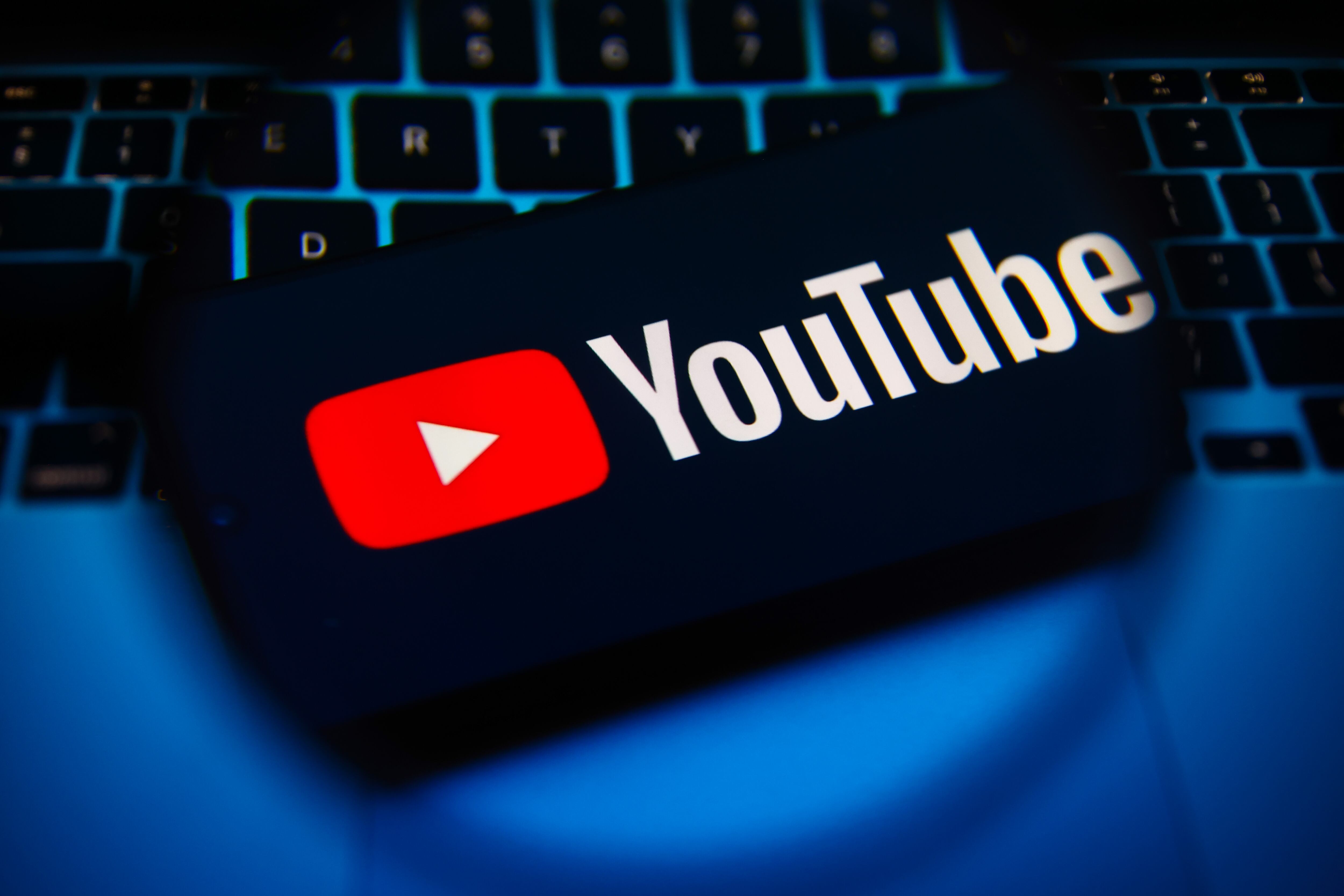 YouTube logo is screened on a mobile phone for illustration photo. Krakow, Poland on April 9th, 2024 (Photo by Beata Zawrzel/NurPhoto via Getty Images)