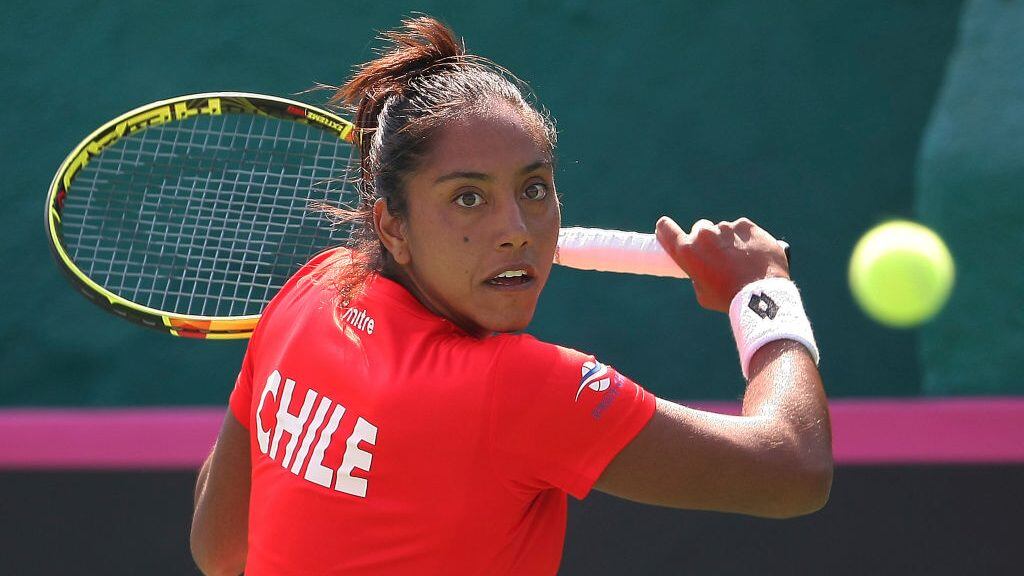 TOLUCA, MEXICO - FEBRUARY 08: Daniela Seguel of Chile takes a shot during the third day of the Tennis Fed Cup, American Zone Group 1 at Club Deportivo La Asuncion, on February 08, 2017 in Toluca, Mexico. (Photo by Jaime Lopez/Jam Media/Latin Content/Getty Images)