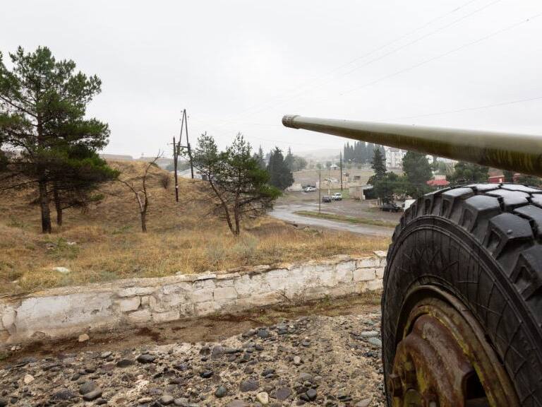 A weapon directed to Azerbaijan - a memorial of Nagorno Karabach War in Martakert in Nagorno Karabach (self proclaimed Republic of Artsakh) on October 10, 2019. Martakert is an Artsakh town situated near to the Azerbaijani controlled territories, the town was a place of fierce battles during the Nagorno Karabach War. Artsakh is a subject of dispute between Azerbaijan and Armenians, it historically is occupied by Armenians but was included into Azerbaijan after the collapse of Soviet Union. Artsakh is today a de facto independent state but it is not recognised by any other party. Border with Azerbaijan is closed, it is possible to enter Artsakh only through Armenia. (Photo by Dominika Zarzycka/NurPhoto via Getty Images)