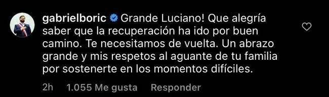 Presidente Boric celebra el regreso de Luciano Aued. (Fuente: Instagram Luciano Aued)