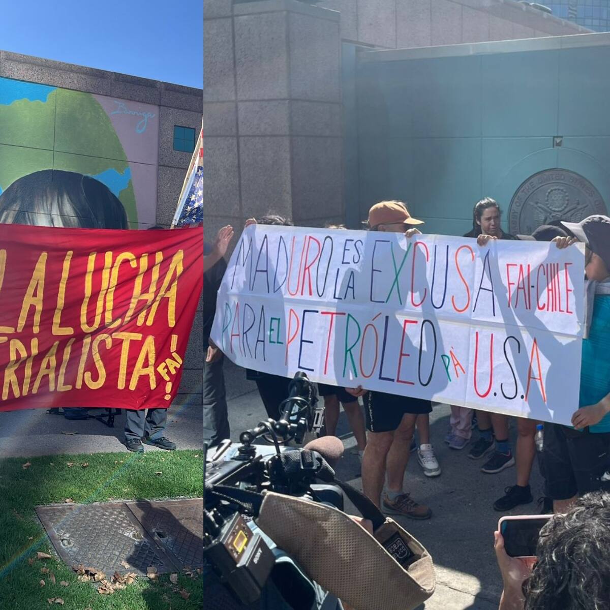 Movimientos antiimperialistas protestan fuera de la embajada de EE.UU. en Chile tras ataque a Venezuela