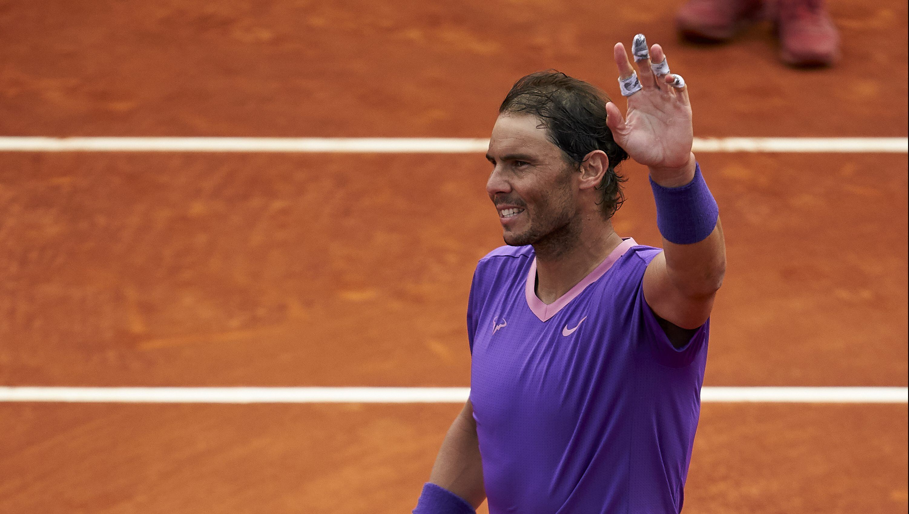 BARCELONA, SPAIN - APRIL 24: Rafael Nadal of Spain celebrates after winning match point during his Men's Singles semifinal match against Pablo Carreno Busta of Spain on day six of the Barcelona Open Banc Sabadell 2021 at Real Club De Tenis Barcelona on April 24, 2021 in Barcelona, Spain. (Photo by Quality Sport Images/Getty Images)