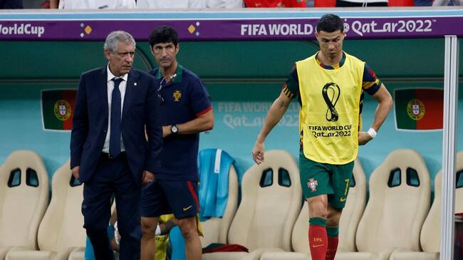 LUSAIL, QATAR - DECEMBER 06: Fernando Santos, head coach of Portugal and Cristiano Ronaldo of Portugal during the FIFA World Cup Qatar 2022 Round of 16 match between Portugal and Switzerland at Lusail Stadium on December 6, 2022 in Lusail City, Qatar. (Photo by Richard Sellers/Getty Images)