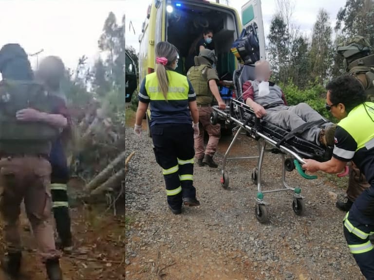 Viralizan video de carabinero rescatando a adulto mayor en La Araucanía: lo cargó en brazos hasta la ambulancia