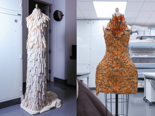 Izquierda: Vestido Alexander McQueen, primavera de 2001 / Derecha: Vestido Alexander McQueen, primavera de 2011. Fotos: Museo Metropolitano de Arte.