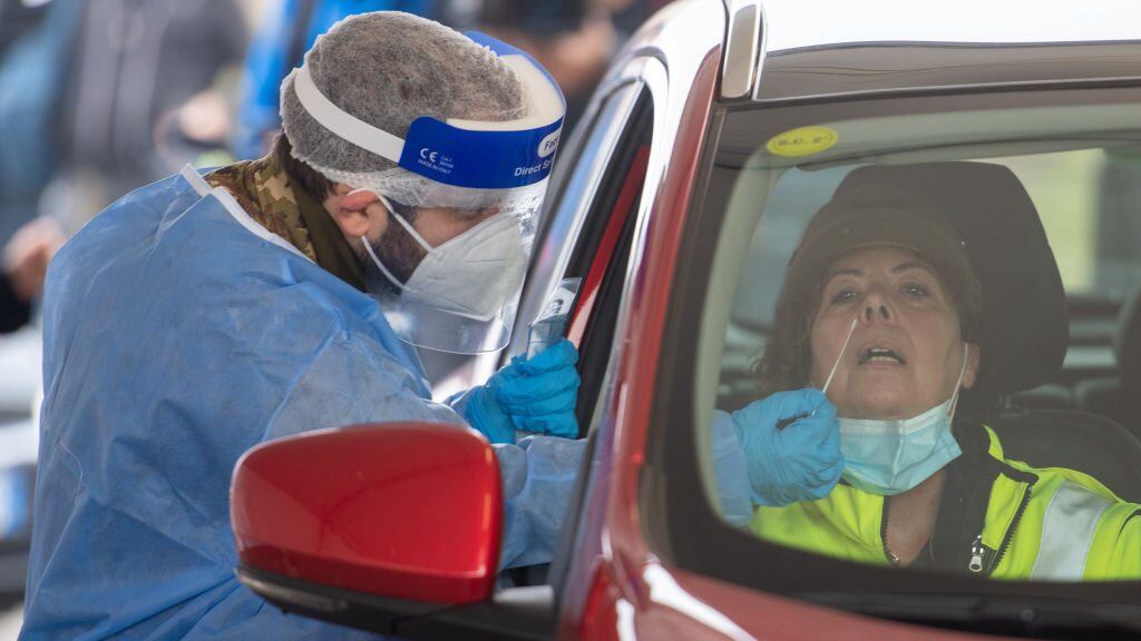 The largest drive thru in Italy of the Italian Army and Civil Protection at Parco Trenno in via Novara, to perform rapid covid-19 swabs and possibly molecular tests dedicated to local police, civil protection operators and from next Monday to students and school staff. Milan (Italy), November 13th, 2020 (Photo by Matteo Rossetti/Archivio Matteo Rossetti/Mondadori Portfolio via Getty Images)