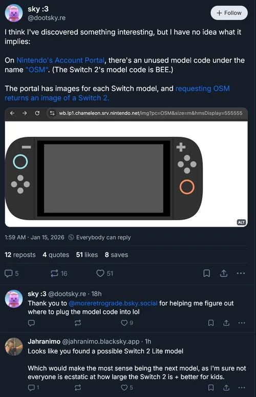 Descubrimiento de código en el sitio del portal de Nintendo Account(Fuente de la imagen: cuenta de Bluesky)