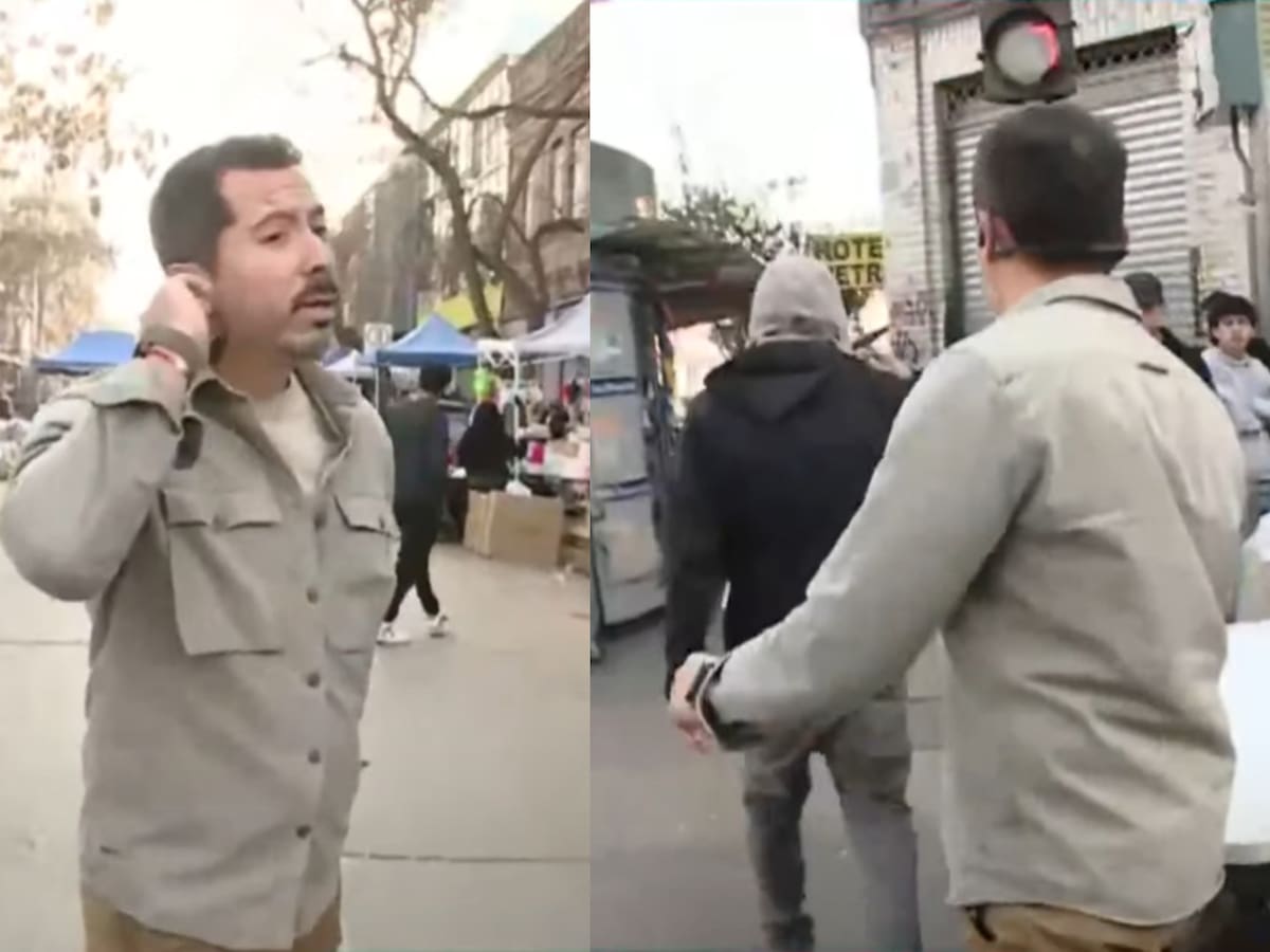 “Dime en cámara lo que me dijiste”: Periodista de Canal 13 se enfrenta en vivo con encapuchado que lo amenazó en Meiggs