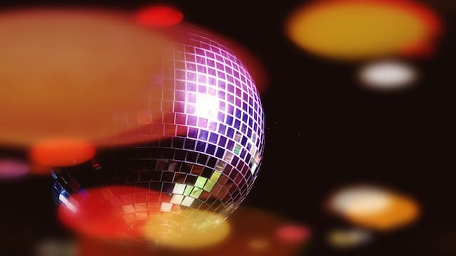 Image of a disco ball in a nightclub