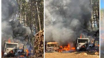 Ataque incendiario en Contulmo: desconocidos queman cuatro camiones y dos máquinas forestales
