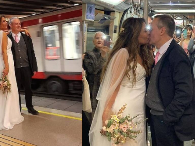 Carruaje oficial: pareja de recién casados usa Metro de Santiago para llegar a su fiesta de matrimonio