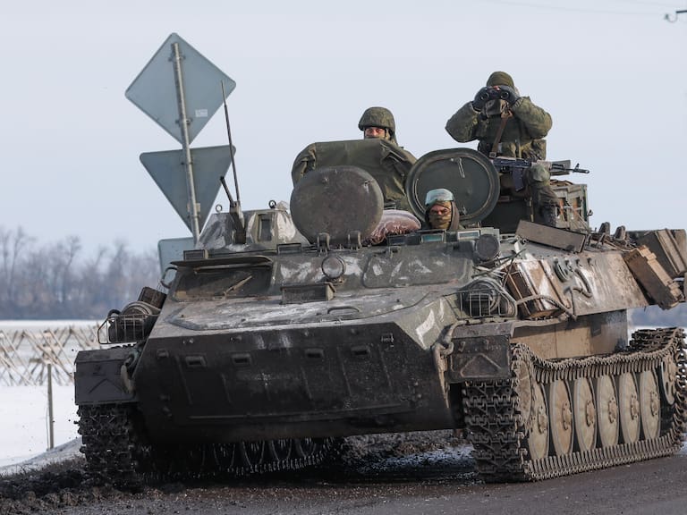 BELGOROD REGION, RUSSIA - FEBRUARY 26, 2022: A Russian military vehicle is seen near the village of Oktyabrsky, Belgorod Region, near the Russian-Ukrainian border. Early on 24 February, Russia&#039;s President Putin announced his decision to launch a special military operation after considering requests from the leaders of the Donetsk People&#039;s Republic and the Lugansk People&#039;s Republic. Anton Vergun/TASS (Photo by Anton VergunTASS via Getty Images)