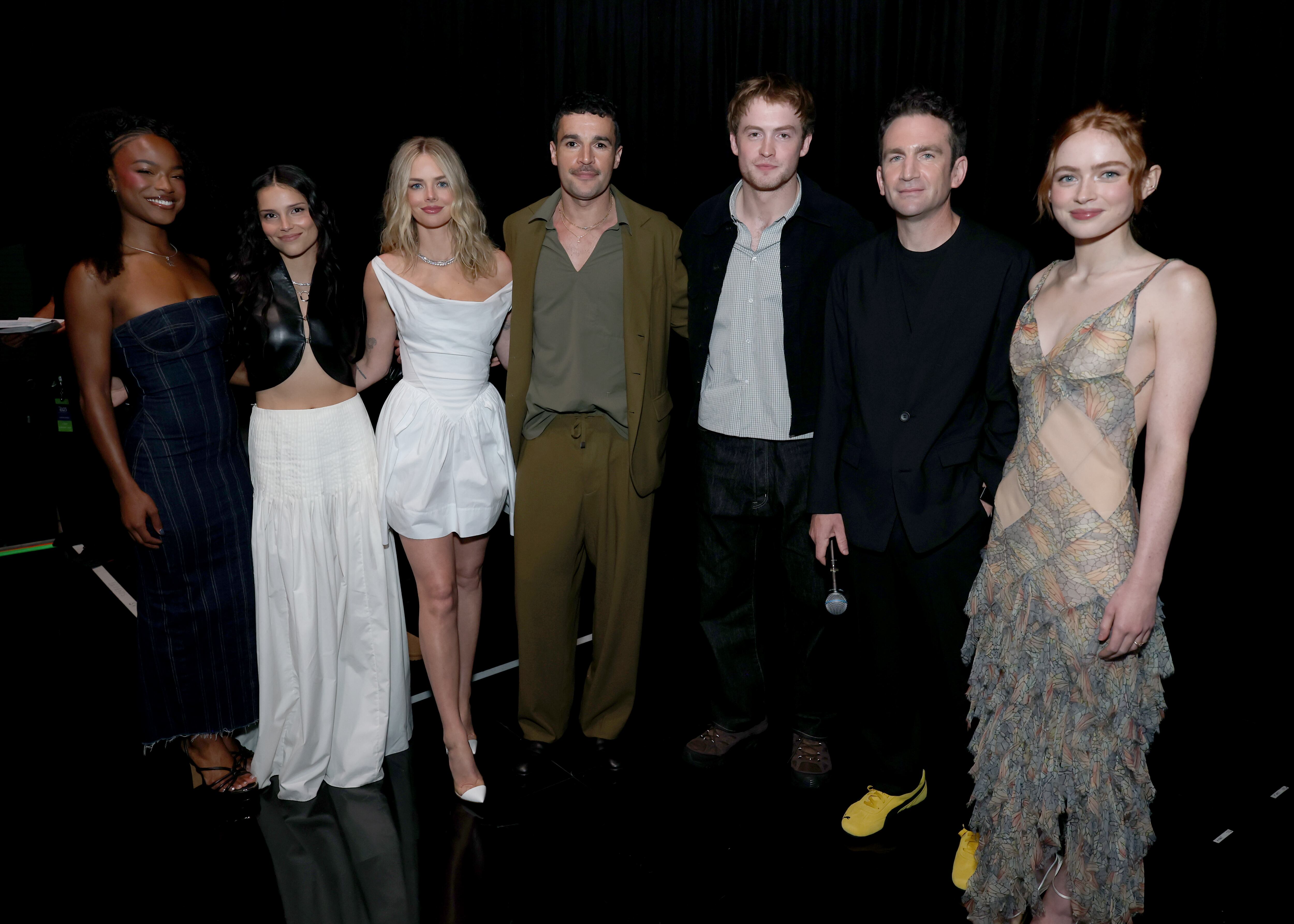 ANAHEIM, CALIFORNIA - AUGUST 14: (L-R) Maya Boyd, Inde Navarrette, Samara Weaving, Christopher Abbott, Kit Connor, Jake Schreier and Sadie Sink at the Disney Entertainment Showcase at D23: The Ultimate Disney Fan Event on August 14, 2026 in Anaheim, California. (Photo by Kevin Mazur/Getty Images for Disney)