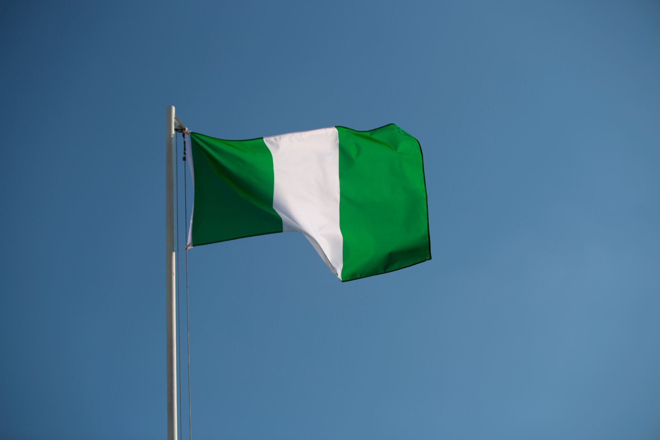La bandera de Nigeria ondeando por el viento