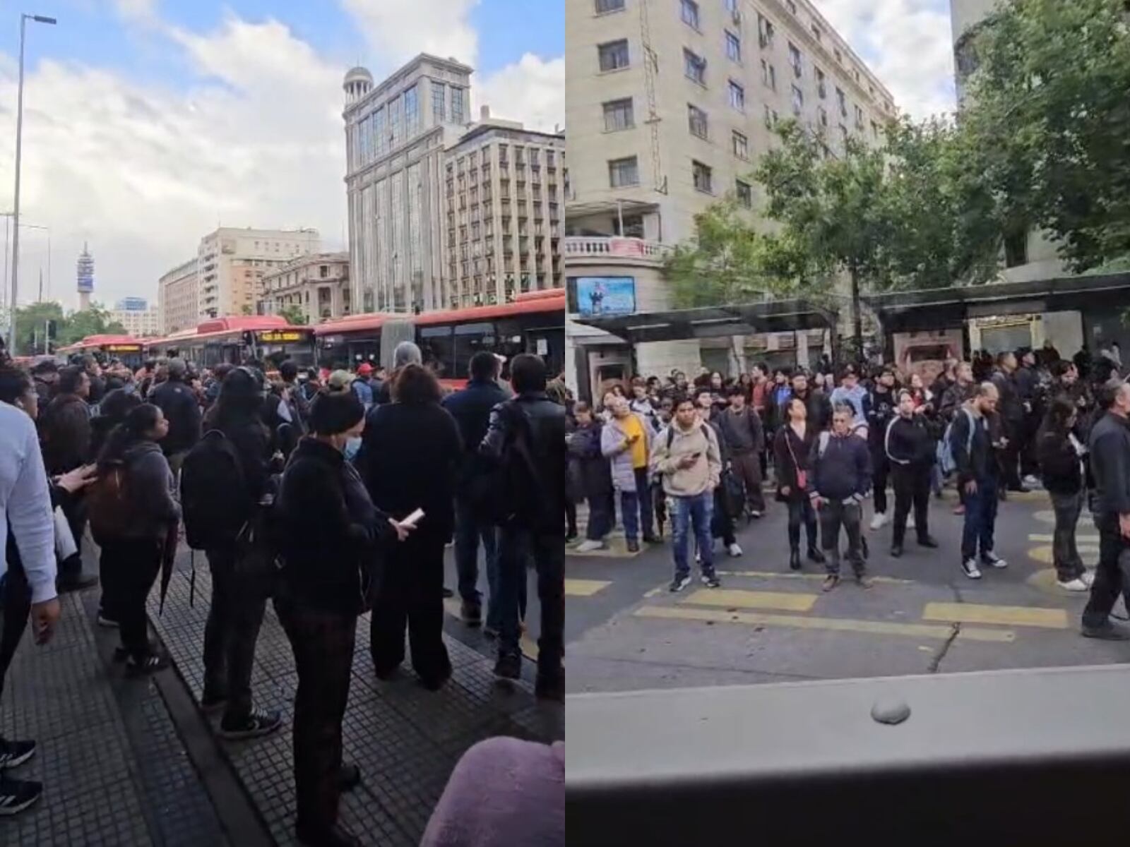 Paraderos llenos en el centro de Santiago tras cierre de estaciones de Metro: anuncian buses de apoyo