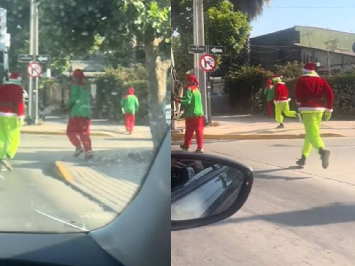 Recolectores de basura sorprenden a los vecinos de Puente Alto disfrazados del “Viejito Pascuero” y del “Grinch”