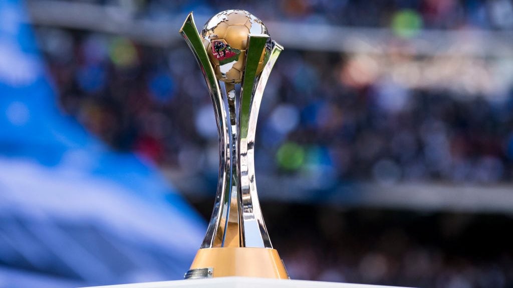 MADRID, SPAIN - DECEMBER 23: The FIFA Club World Cup trophy is seen prior to the La Liga 2017-18 match between Real Madrid and FC Barcelona at Santiago Bernabeu Stadium on December 23 2017 in Madrid, Spain. (Photo by Power Sport Images/Getty Images)