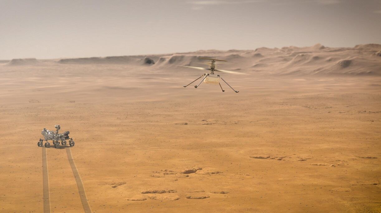 Recreación de vuelo del helicóptero Ingenuity de la NASA en Marte