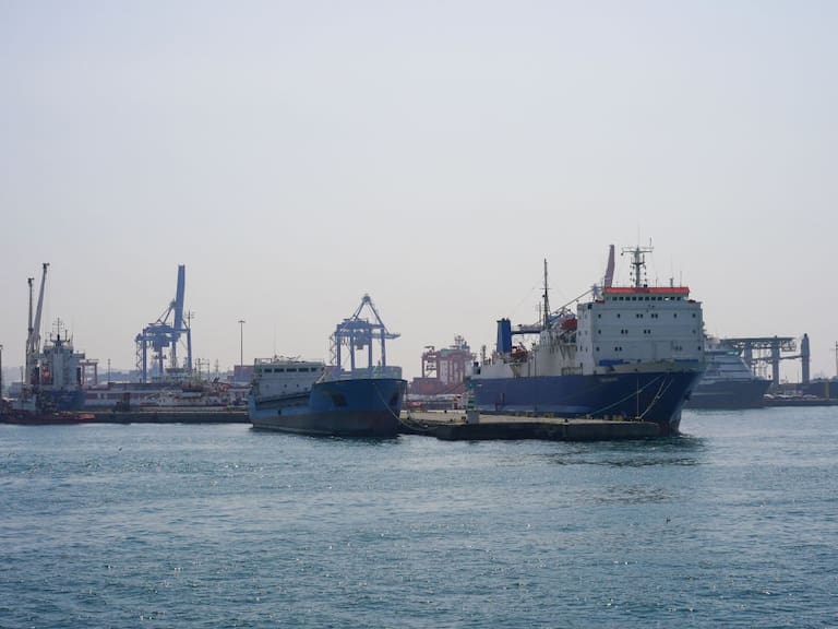Navíos esperan su carga para salir con exportaciones desde el Puerto de Haydarpasa en Estambul de Turquía.