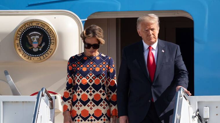 WEST PALM BEACH, FLORIDA - JANUARY 20: Outgoing U.S. President Donald Trump and First Lady Melania Trump exit Air Force One at the Palm Beach International Airport on the way to Mar-a-Lago Club on January 20, 2020 in West Palm Beach, Florida. Trump left Washington, DC on the last day of his administration before Joe Biden was sworn-in as the 46th president of the United States. (Photo by Noam Galai/Getty Images)