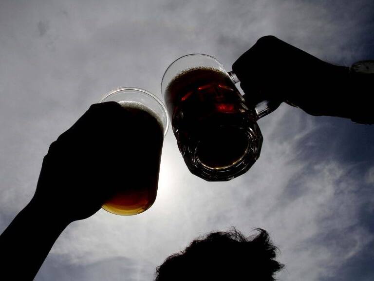 10 de Enero de 2013/SANTIAGODos jovenes levantan sus vasos con cerveza, brindando, en el parque Padre Hurtado de La Reina, en el primer d’a de la cuarta versi—n del "BierFest 2013"
FOTO: HANS SCOTT/AGENCIAUNO