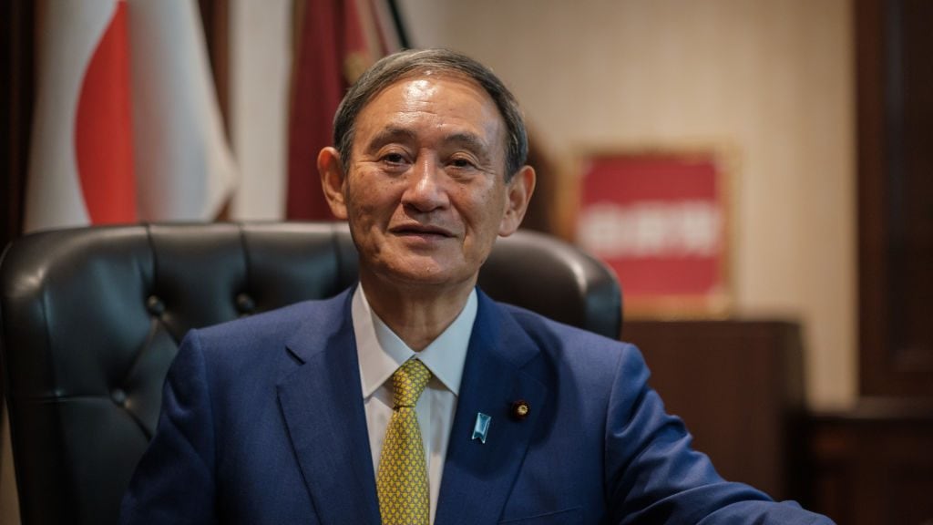 TOKYO, JAPAN - SEPTEMBER 14: Former Japan's Chief Cabinet Secretary Suga Yoshihide poses for a portrait picture following the press conference after being elected as Liberal Democratic Party (LDP) Party President at the LDP Headquarter on September 14, 2020 in Tokyo, Japan. (Photo by Nicolas Datiche - Pool/Getty Images)
