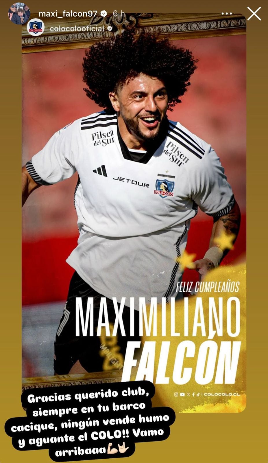 El saludo de Colo Colo a Maxi Falcón | Captura de pantalla