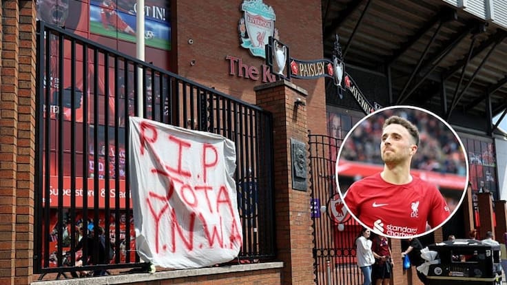 “Nunca caminarás solo”: Anfield se tiñe de emoción por homenaje de hinchas del Liverpool a Diogo Jota