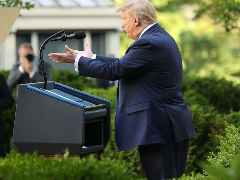 WASHINGTON, DC - JUNE 01: U.S. President DonaldTrump makes a statement in the Rose Garden about the ongoing unrest across the nation on June 1, 2020 in Washington, DC. Minneapolis police officer Derek Chauvin was charged with the third-degree murder of George Floyd, a black man, who died while in police custody in Minneapolis on May 25th. (Photo by Chip Somodevilla/Getty Images)