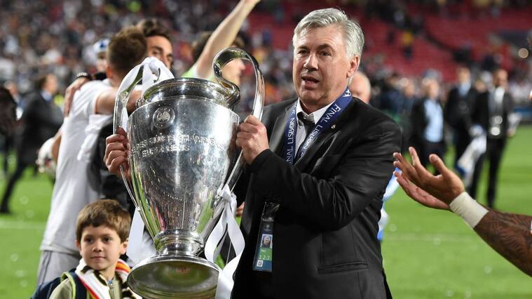 (GERMANY OUT) FUSSBALL CHAMPIONS LEAGUE FINALE SAISON 2013/2014Real Madrid - Atletico Madrid
Trainer Carlo Ancelotti (Real Madrid) jubelt mit dem Pokal (Photo by Pressefoto Ulmerullstein bild via Getty Images)