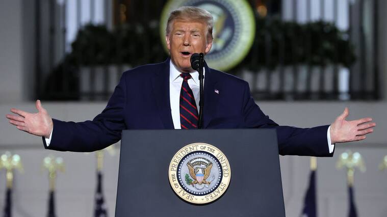 WASHINGTON, DC - AUGUST 27: U.S. President Donald Trump delivers his acceptance speech for the Republican presidential nomination on the South Lawn of the White House August 27, 2020 in Washington, DC. Trump gave the speech in front of 1500 invited guests. (Photo by Chip Somodevilla/Getty Images)