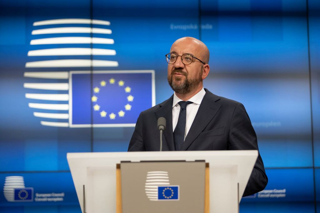 El presidente del Consejo Europeo Charles Michel ante la prensa en Bruselas