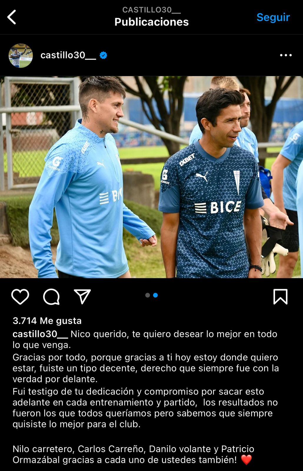 El posteo de Nico Castillo