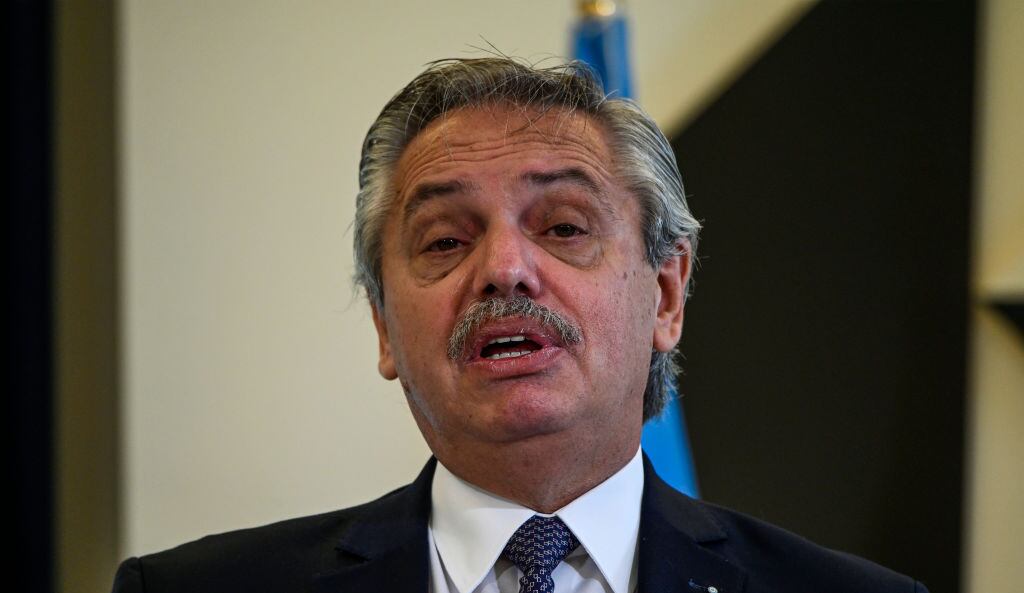 El presidente argentino Alberto Fernández durante una visita oficial a Portugal
