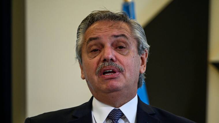 El presidente argentino Alberto Fernández durante una visita oficial a Portugal