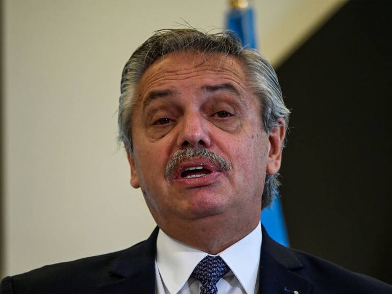 El presidente argentino Alberto Fernández durante una visita oficial a Portugal