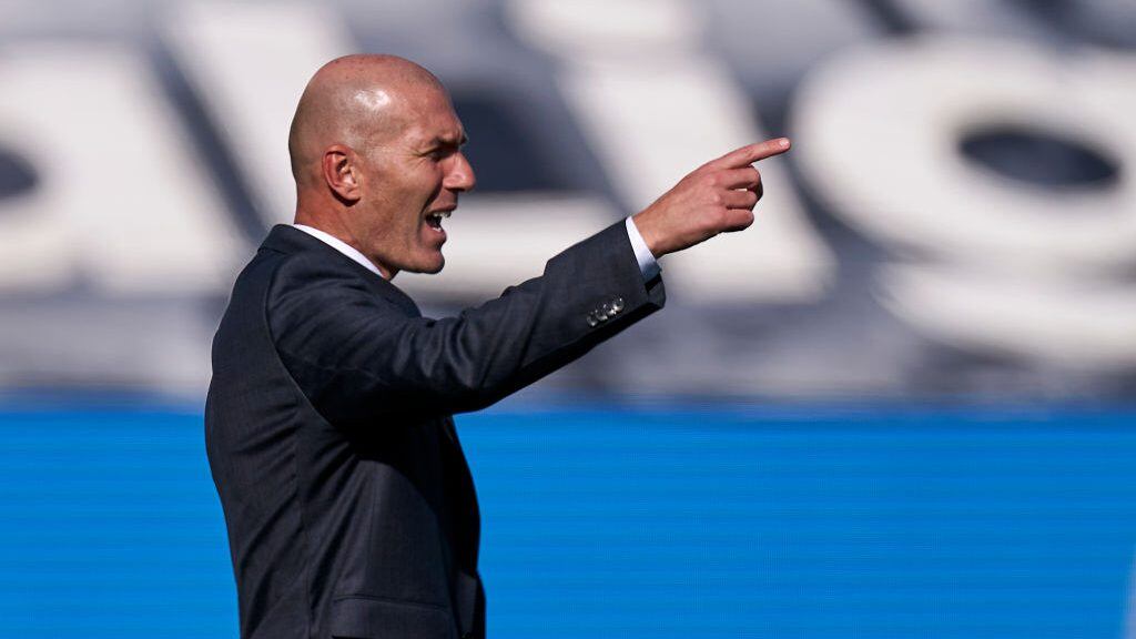 MADRID, SPAIN - OCTOBER 31: Zinedine Zidane head Coach of Real Madrid reacts during the La Liga Santander match between Real Madrid and SD Huesca at Estadio Alfredo Di Stefano on October 31, 2020 in Madrid, Spain. (Photo by Diego Souto/Quality Sport Images/Getty Images)