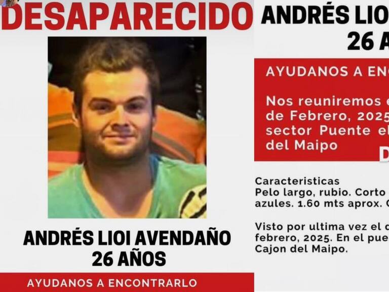 Intensifican búsqueda de Andrés Lioi Avendaño, joven que se extravió durante el fin de semana en el Cajón del Maipo