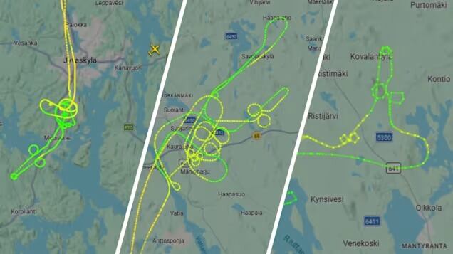 Captura de pantalla del sitio web Flightradar, que muestra las rutas seguidas por los aviones. Imagen: flightradar24.com