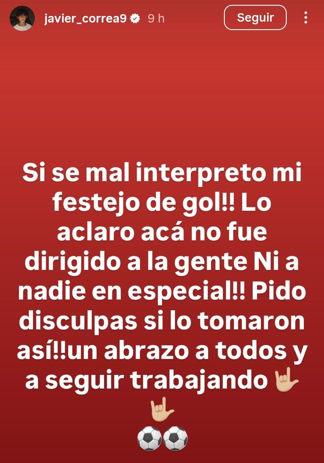 Historia de Instagram de Javier Correa