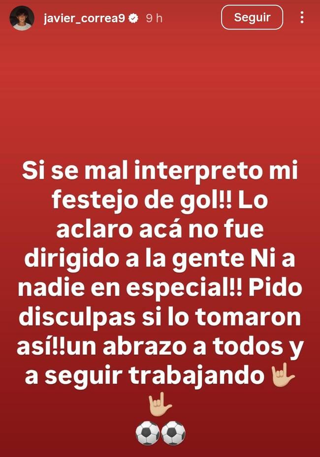 Historia de Instagram de Javier Correa