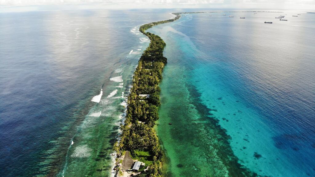 Imagen aérea de una formación en el Pacífico en Funafuti de Tuvalu