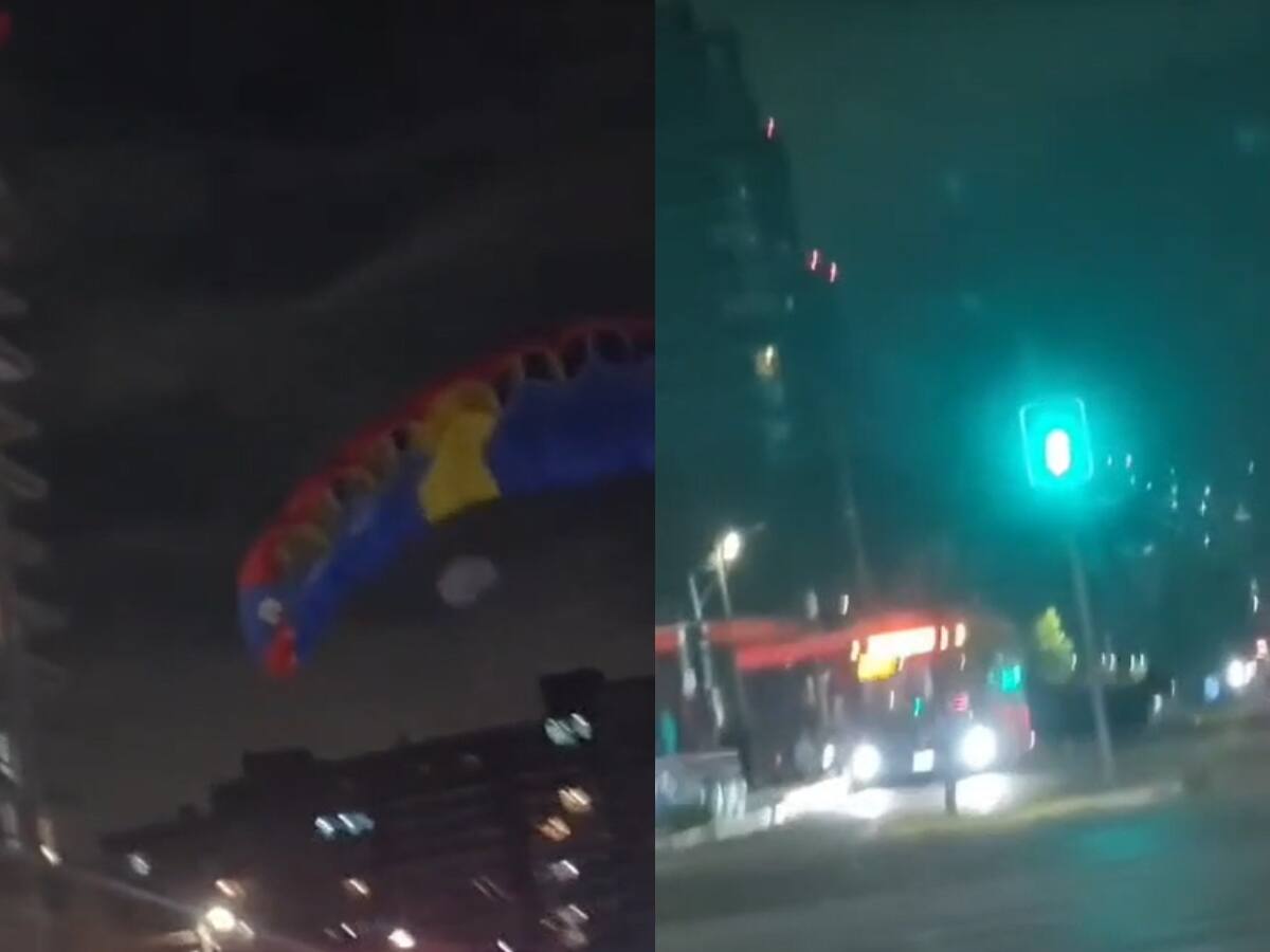 Insólito: graban a paracaidistas aterrizando entre buses en plena Vicuña Mackenna