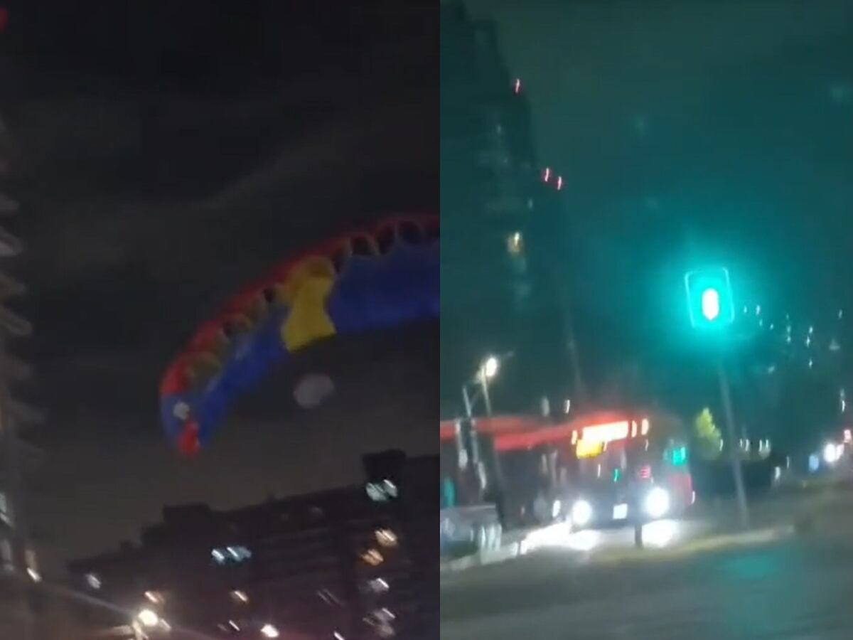 Insólito: graban a paracaidistas aterrizando entre buses en plena Vicuña Mackenna