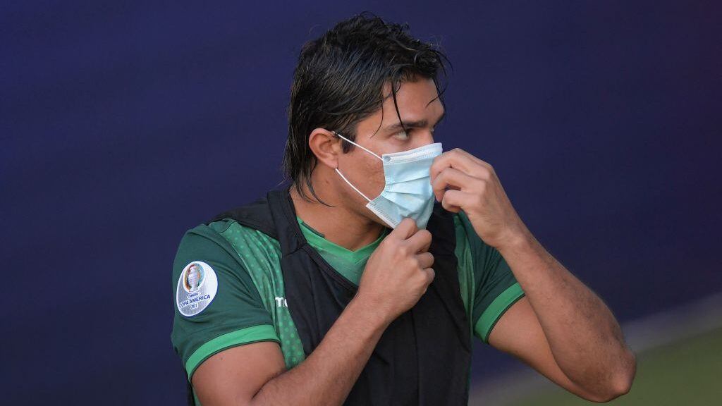 Bolivia's Marcelo Martins is pictured on the stands before the Conmebol Copa America 2021 football tournament group phase match against Uruguay at the Arena Pantanal Stadium in Cuiaba, Brazil, on June 24, 2021. (Photo by DOUGLAS MAGNO / AFP) (Photo by DOUGLAS MAGNO/AFP via Getty Images)